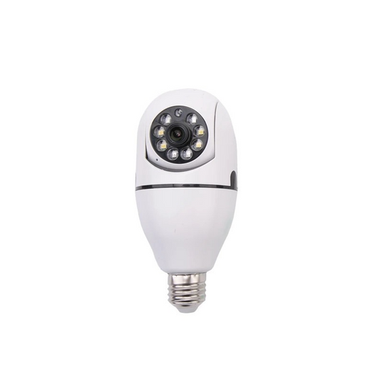 Cámara bombillo WiFi 360 - vista frontal del lente y luces LED, alta resolución