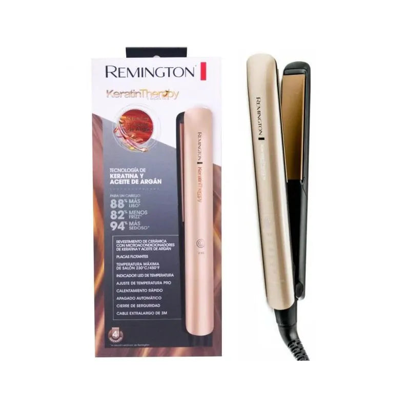 Plancha Remington Keratin Therapy Pro - caja y plancha abierta